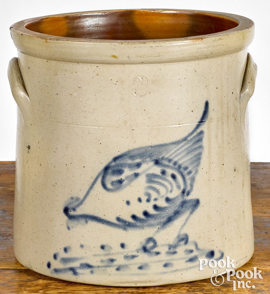 Appraisal: Three-gallon stoneware crock Three-gallon stoneware crock th c with cobalt