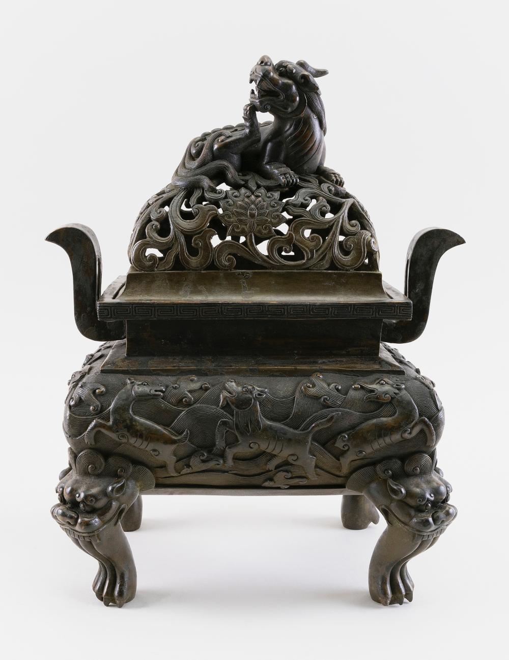 Appraisal: CHINESE BRONZE CENSER LATE TH CENTURY HEIGHT LENGTH WIDTH CHINESE