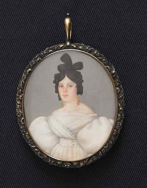 Appraisal: Miniature watercolor on ivory portrait ca of a woman x