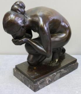 Appraisal: WENCK Ernst Signed Bronze Sculpture of a Beauty Drinking A