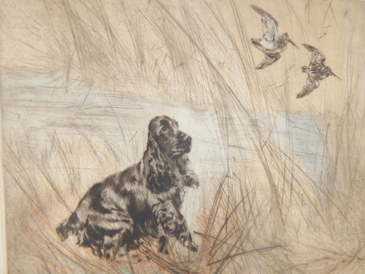 Appraisal: Henry Wilkinson Spaniel and Snipe coloured etching limited edition signed