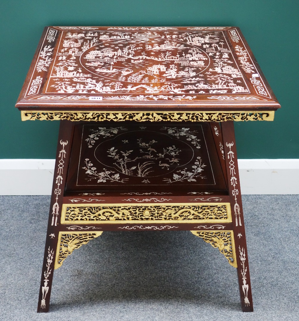 Appraisal: An early th century Chinese bone inlaid square two tier