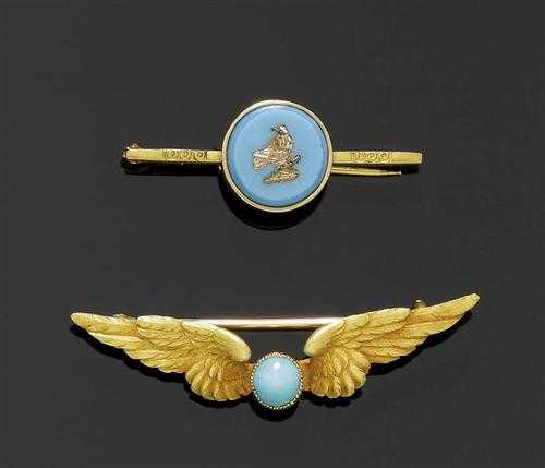 Appraisal: LOT GOLD AND TURQUOISE BROOCHES ca - Yellow gold Bar