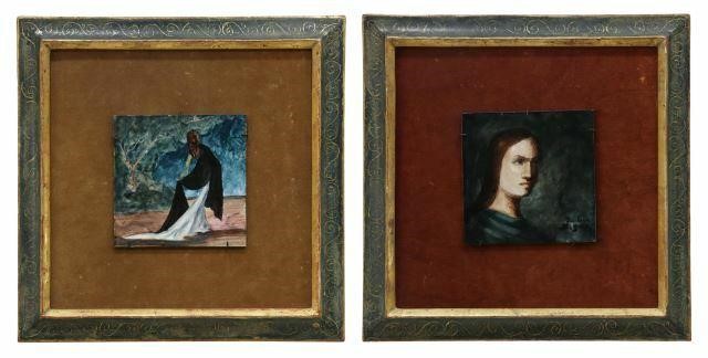 Appraisal: lot of Framed hand-painted tiles signed lower right Juan Jose