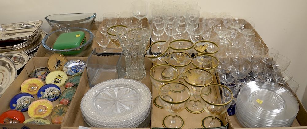 Appraisal: Eight tray lots with various crystal paperweights cut glass plates