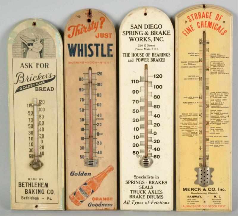 Appraisal: Lot of Advertising Thermometers Description Includes Whistle Soda Bricker's Bread