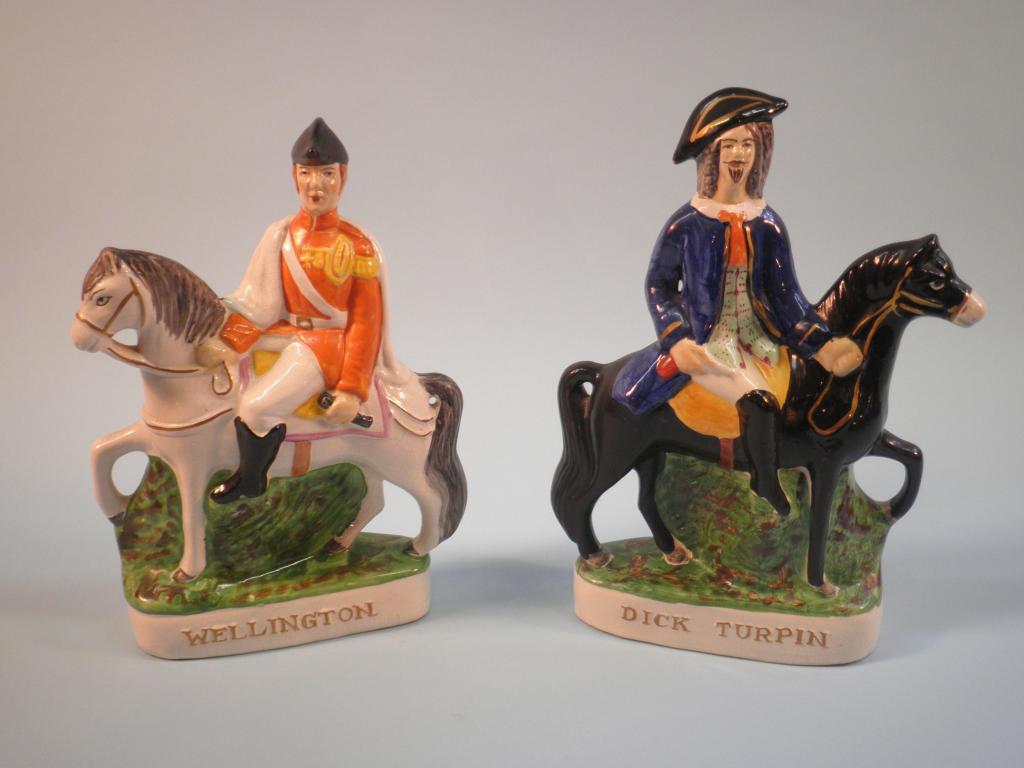 Appraisal: A late Staffordshire flat back figure of Dick Turpin riding