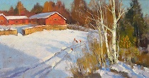 Appraisal: Mark Kremer Russian born Red Hut Oil on board initialed