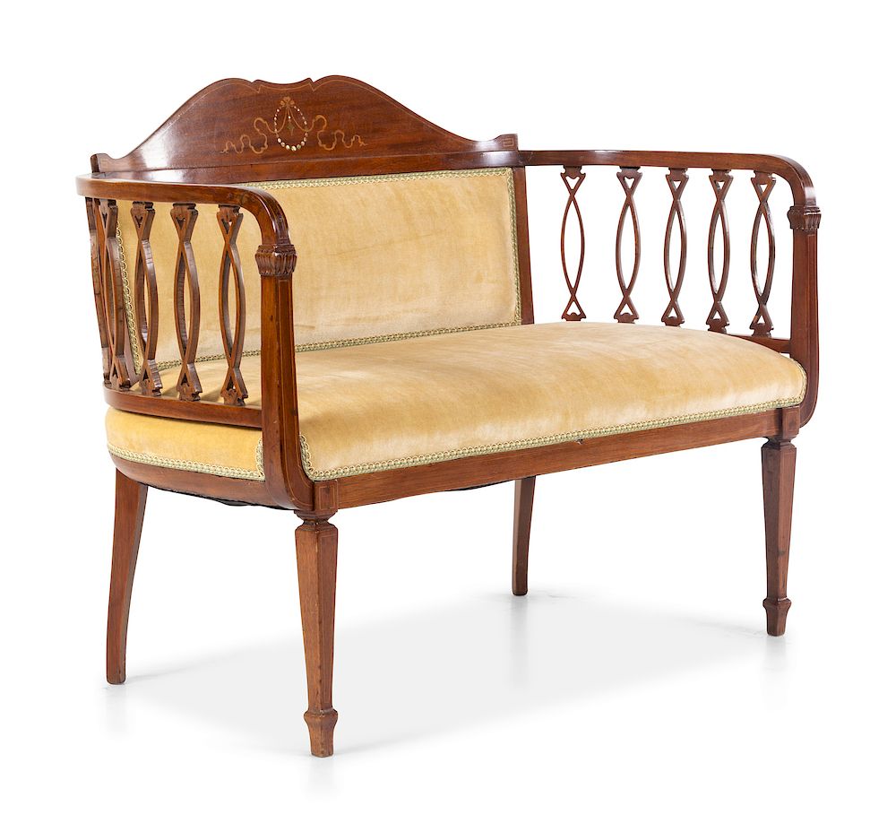 Appraisal: An Edwardian Style Mahogany Settee Height x width inches An