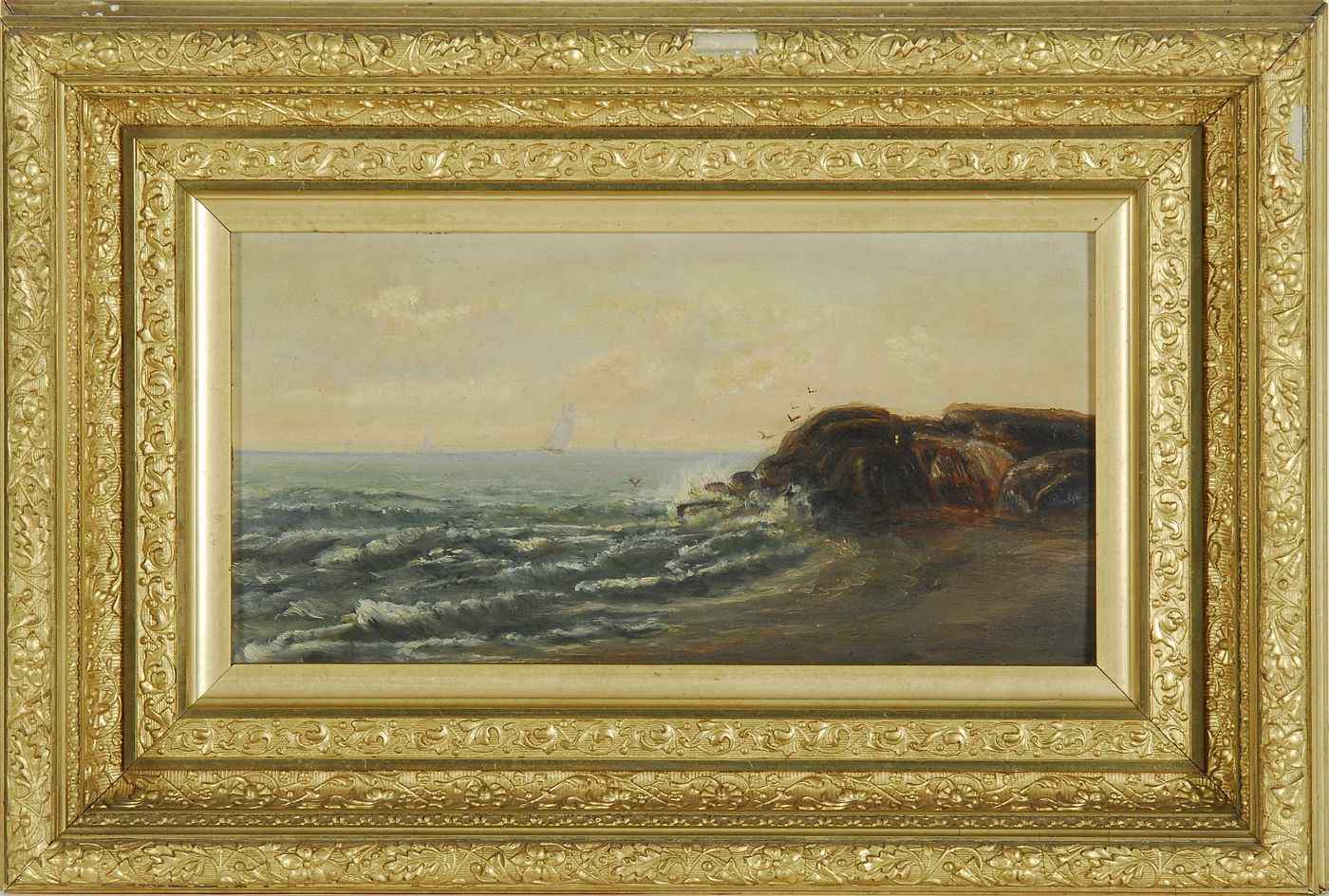 Appraisal: FRAMED PAINTINGLate th CenturyThe Rocks at Newport'' depicting a rocky