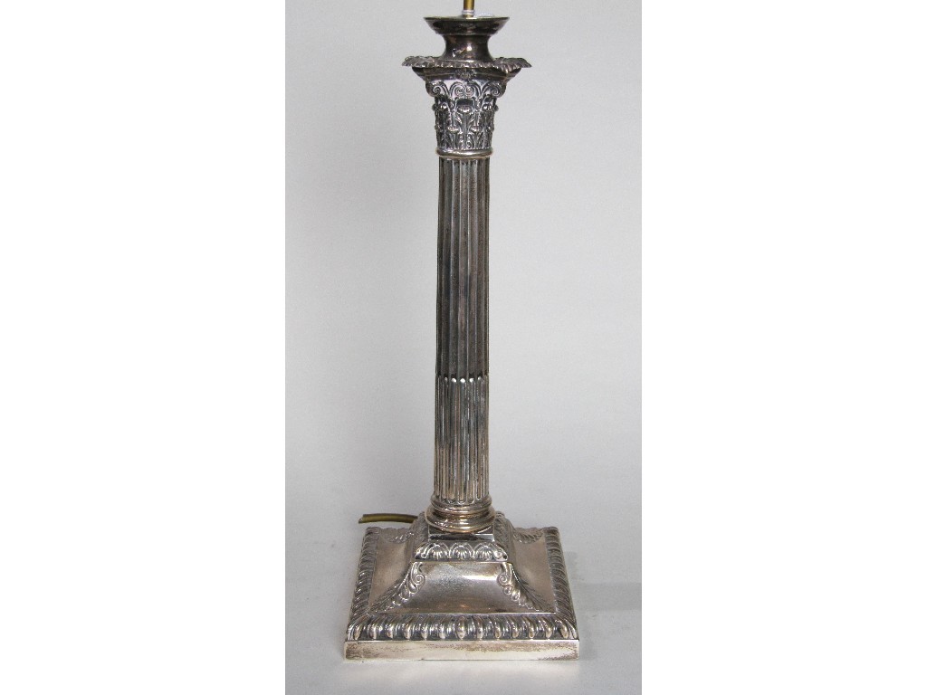 Appraisal: Silver Corinthian column table lamp Sheffield