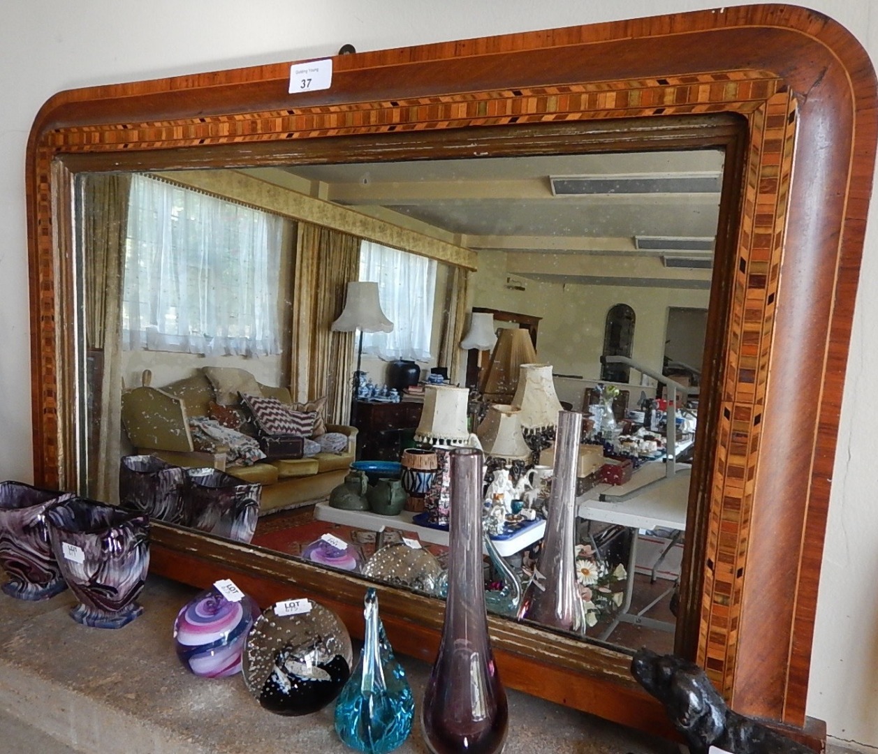 Appraisal: A Victorian inlaid walnut overmantel mirror with Tunbridge style inlaid