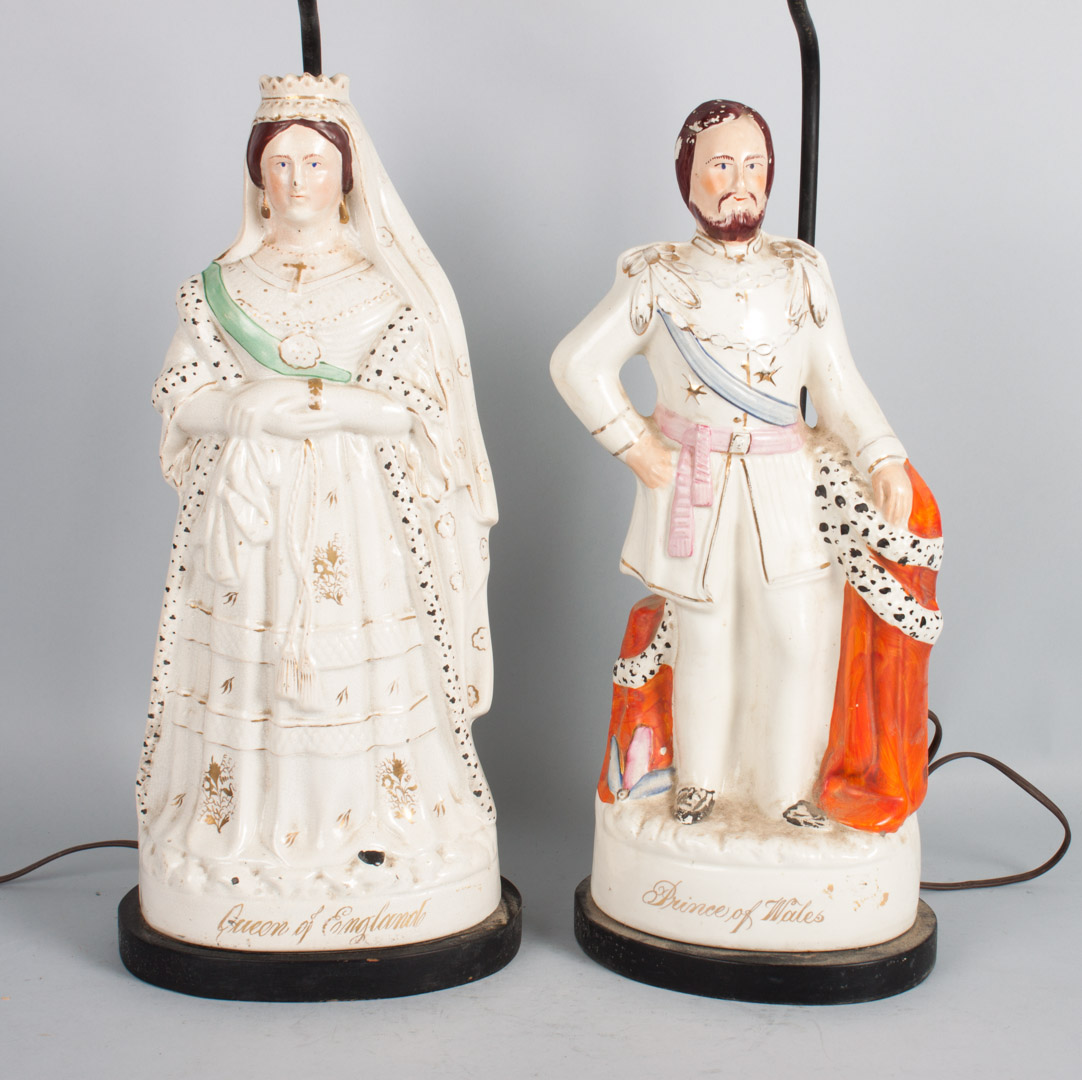 Appraisal: Staffordshire Victoria and Albert lamps mid- th century painted and