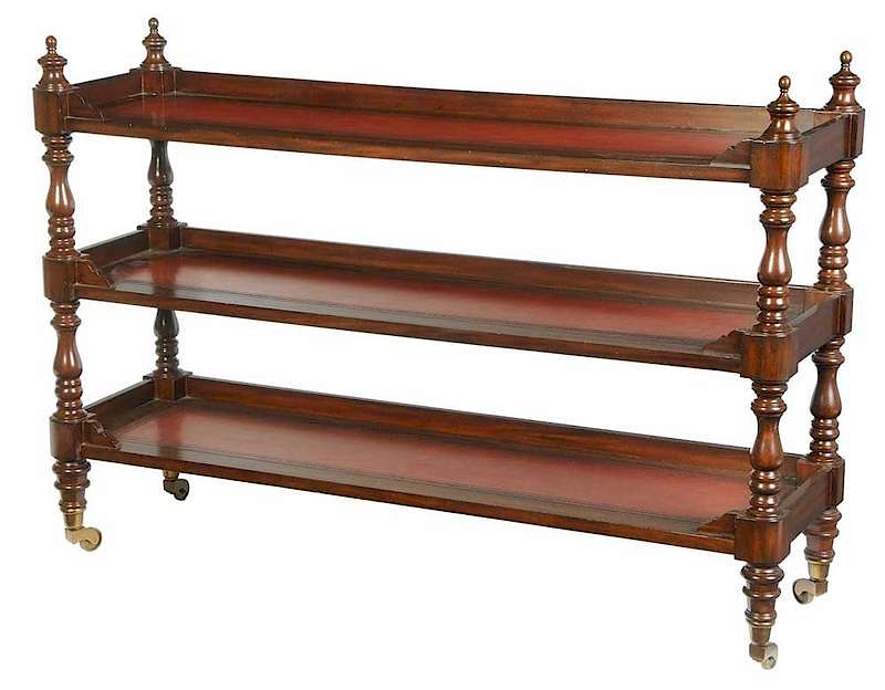 Appraisal: Regency Style Mahogany Three-Tiered Server modern with label for Maitland-Smith