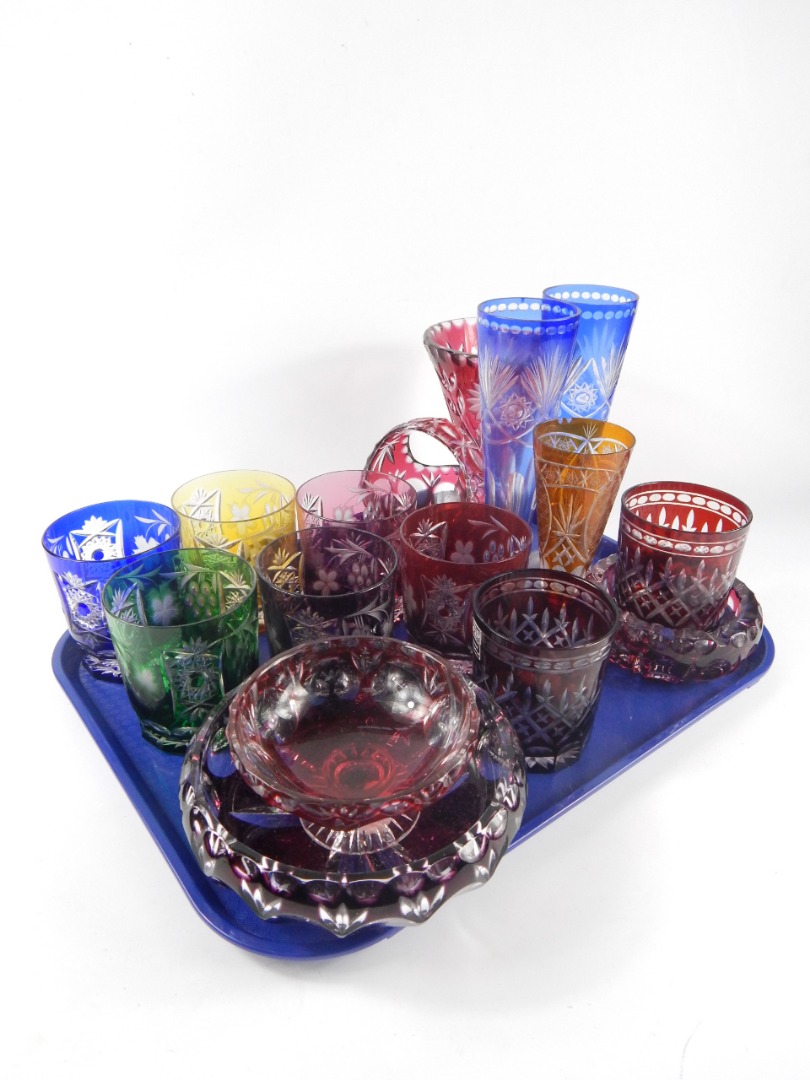 Appraisal: A set of six Continental varicoloured flashed glass water tumblers