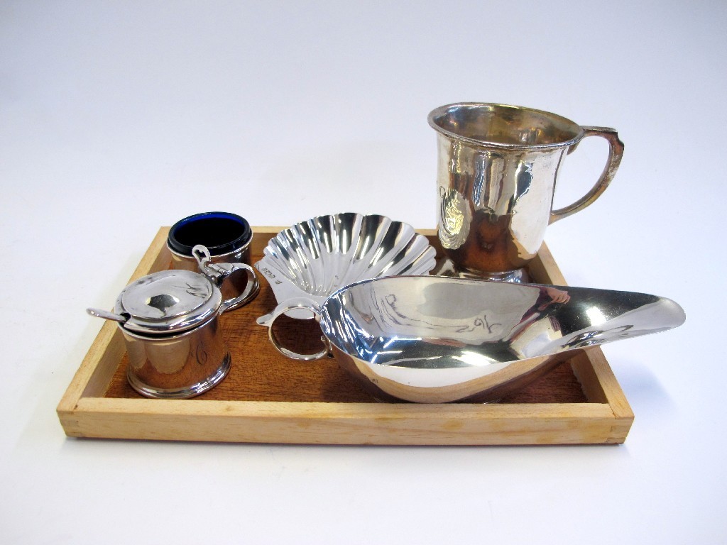 Appraisal: A lot comprising silver mug sauceboat butter dish mustard and