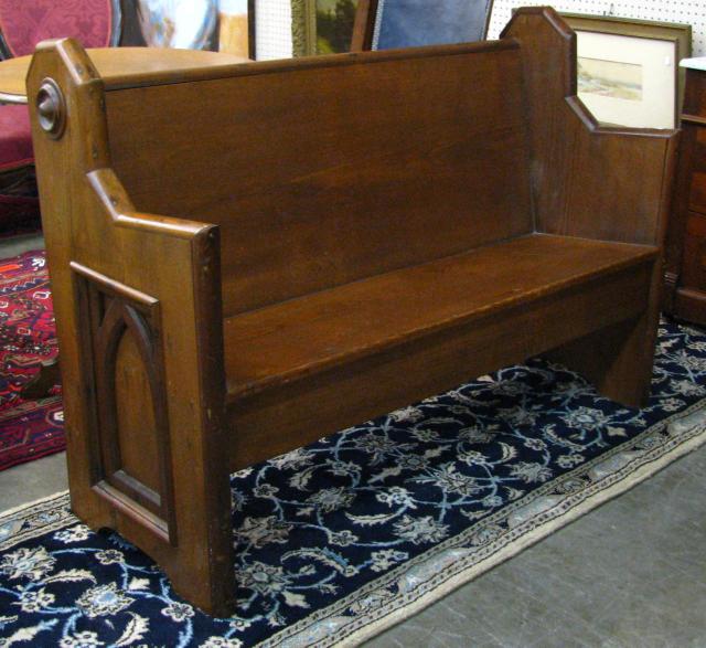 Appraisal: Oak Antique Church Pew '' long raised panel ends with