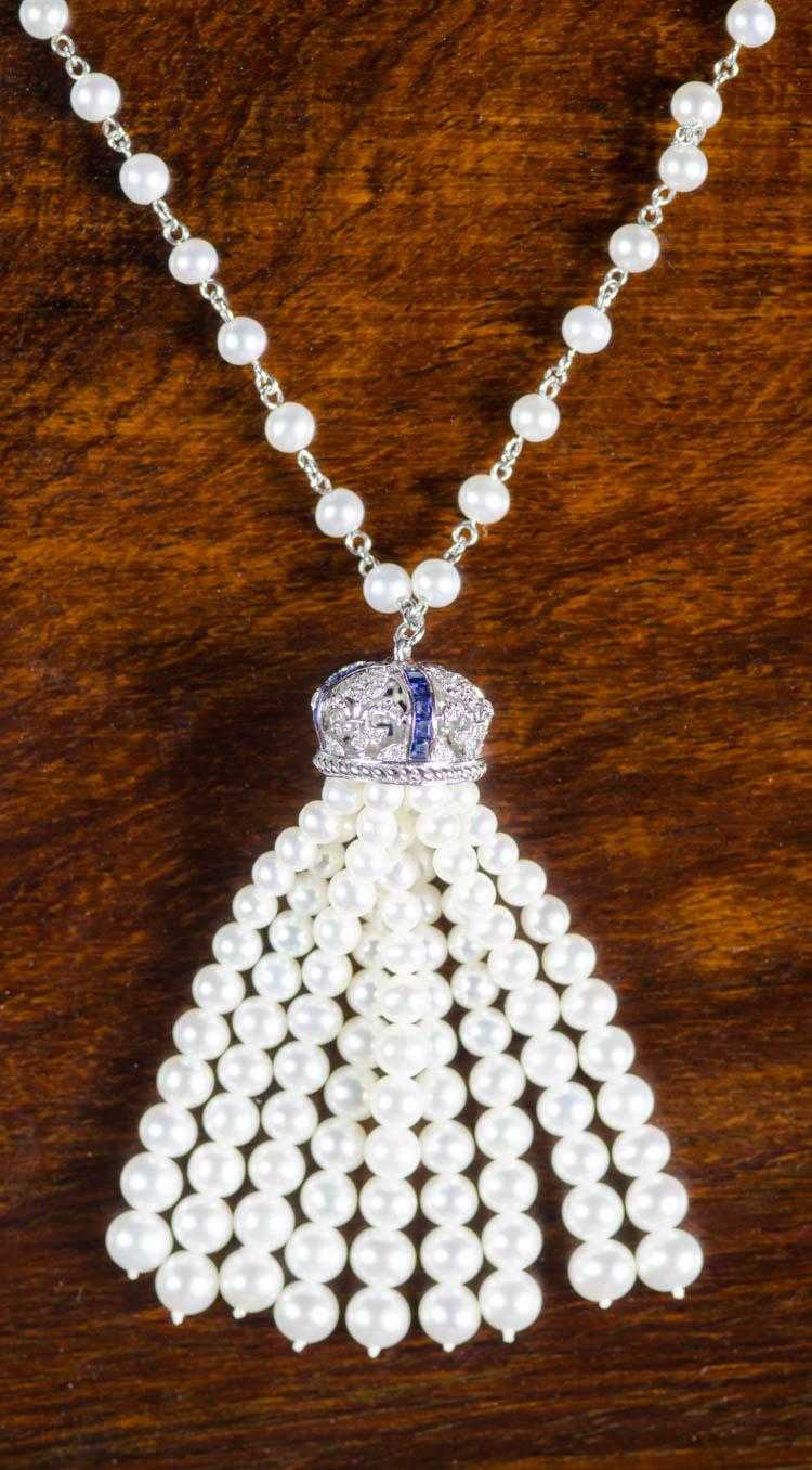 Appraisal: ITALIAN PEARL SAPPHIRE AND DIAMOND NECKLACE The k white gold