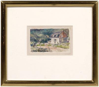 Appraisal: George Hand Wright watercolor Connecticut - log cabin by a