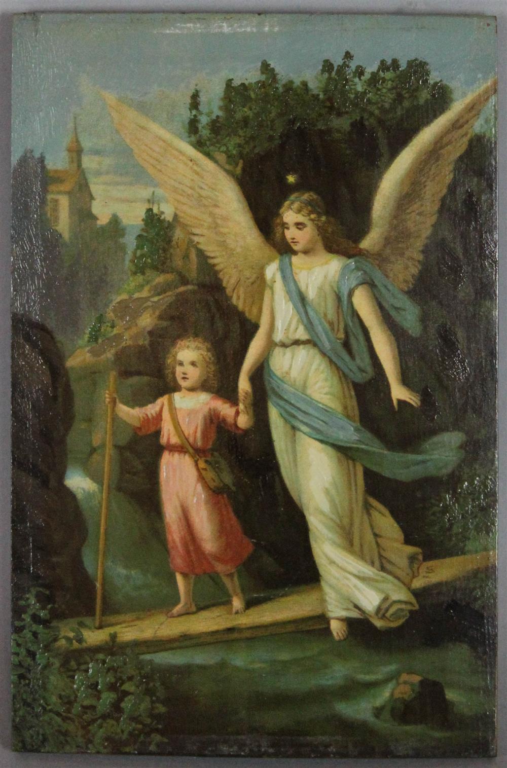 Appraisal: AMERICAN SCHOOL TH TH CENTURY GUARDIAN ANGEL Oil on panel