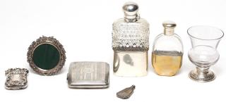 Appraisal: Dresser Articles Including Silver Comprising two glass perfume bottles one