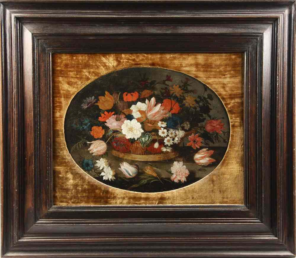 Appraisal: OOP - Oval Study of Flowers in a Basket with