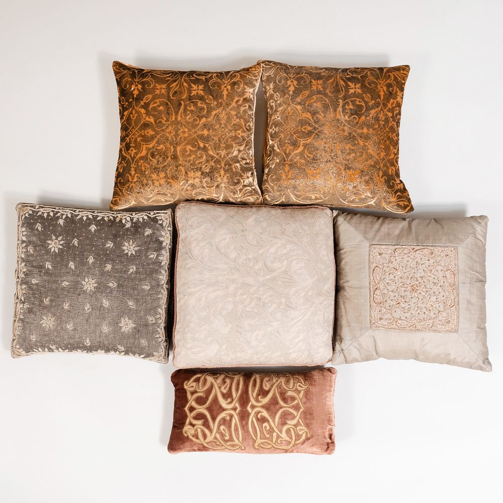 Appraisal: Group of Six Pillows One with Fortuny fabric two with