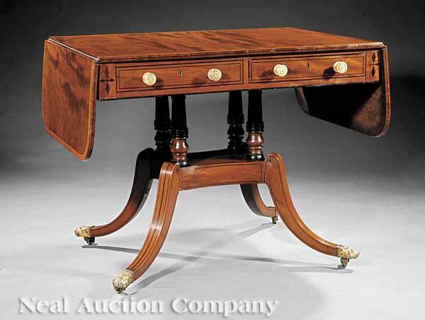 Appraisal: A Regency Satinwood and Ebony-Inlaid Mahogany Sofa Table early th