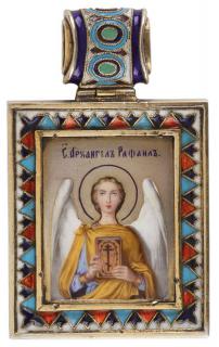 Appraisal: RUSSIAN ENAMEL ICON PENDANT A VERY FINE RUSSIAN SILVER-GILT AND