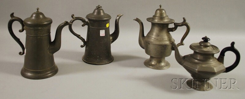 Appraisal: Four Pewter Coffee and Teapots