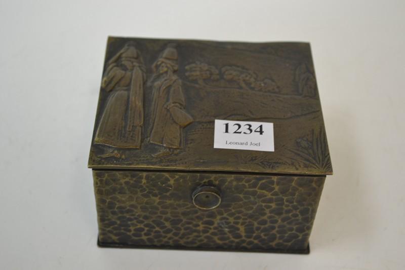 Appraisal: S GERMAN BRONZE FIGFURAL DECORATED CASKET BOX