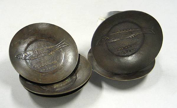 Appraisal: A set of five patinated bronze saucers Signed Kibo with