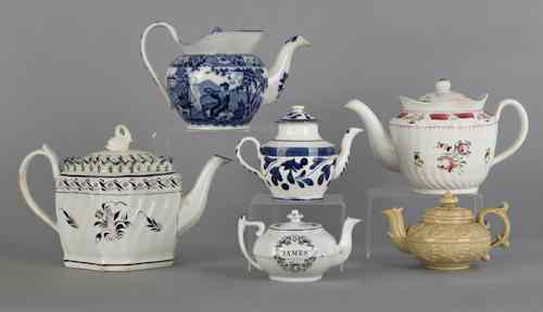 Appraisal: Six Staffordshire teapots th c largest - h