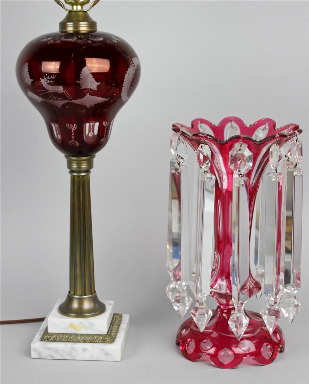 Appraisal: BOHEMIAN STYLE CRANBERRY GLASS TABLE LAMP AND A GIRANDOLE the