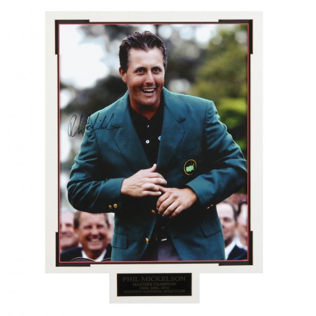 Appraisal: PHIL MICKELSON AUTOGRAPHED PHOTO WEARING THE GREEN JACKET Smiling autographed