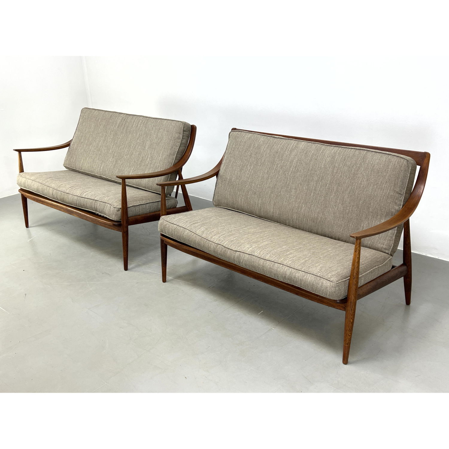 Appraisal: Pr PETER HVIDT Danish Modern Teak Settees Love Seats Sloped