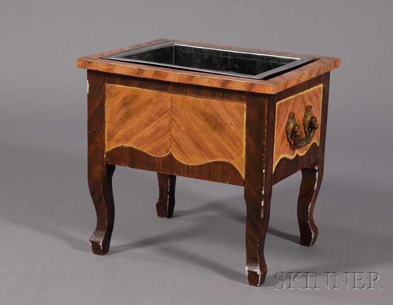 Appraisal: Continental Faux-grained and Metal-lined Jardiniere Stand painted peach with brown