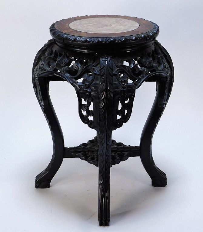 Appraisal: Chinese Carved Hardwood Marble Table Stand China Early th Century