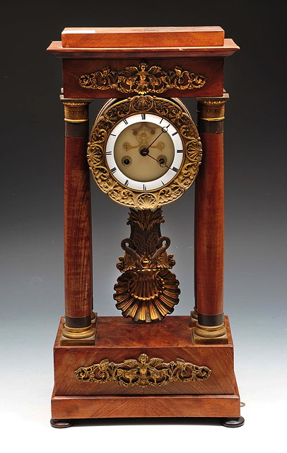 Appraisal: A TH CENTURY FRENCH PORTICO CLOCK the drum movement striking