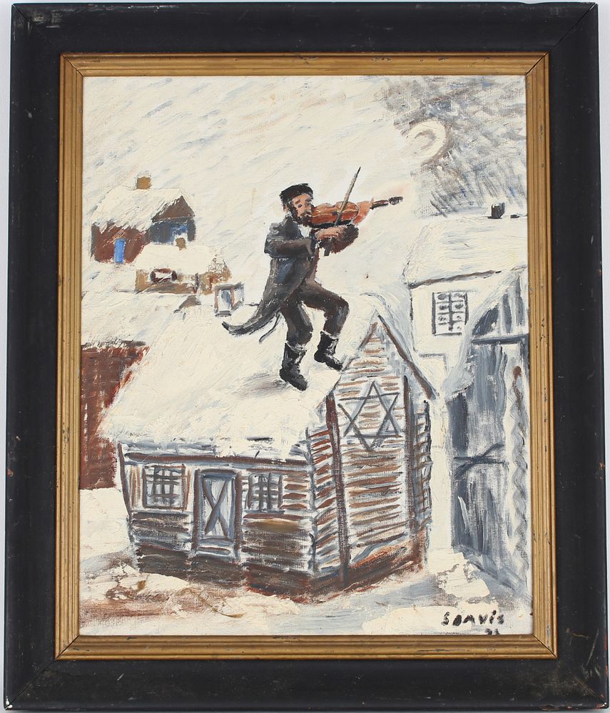 Appraisal: S Davis Fiddler on the Roof Painting S Davis Fiddler