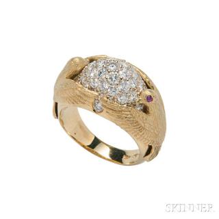 Appraisal: kt Gold and Diamond Ring Seiden Gang designed as two