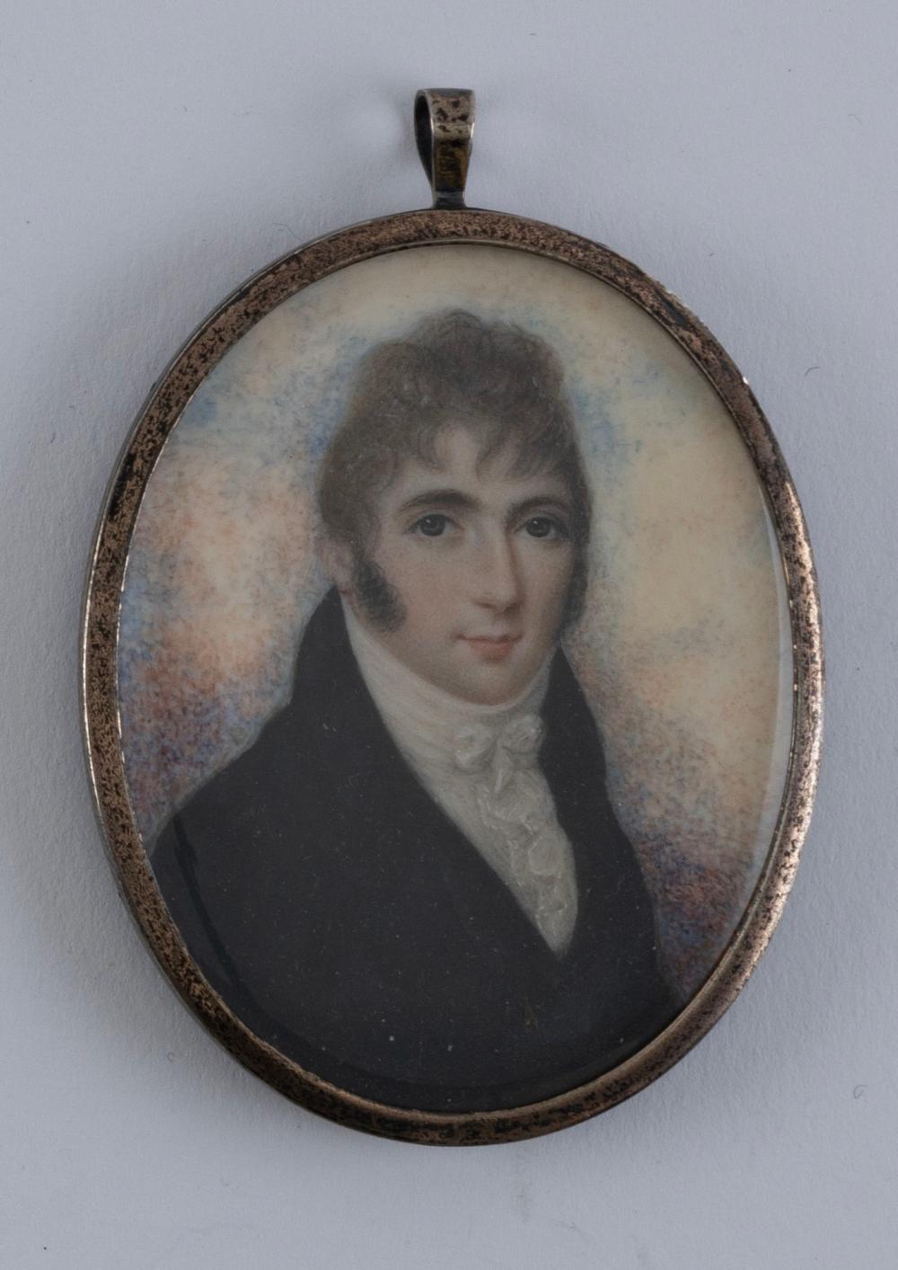 Appraisal: MINIATURE BUST PORTRAIT OF A GENTLEMAN th Century In white