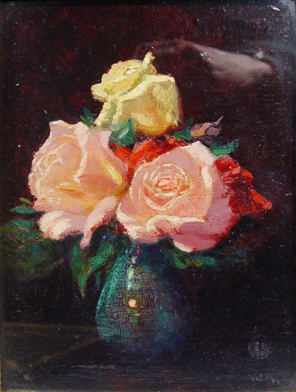 Appraisal: Augustus Ennis - Oil onto panel still life flowers gilt