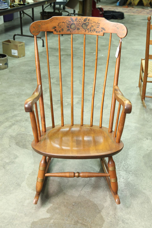 Appraisal: NICHOLS AND STONE ROCKING CHAIR Stencil decorated armchair rocker with