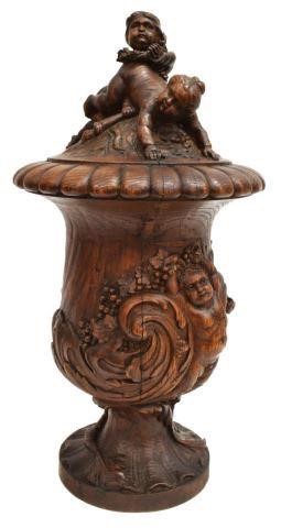 Appraisal: French carved oak urn late th c affixed lid with