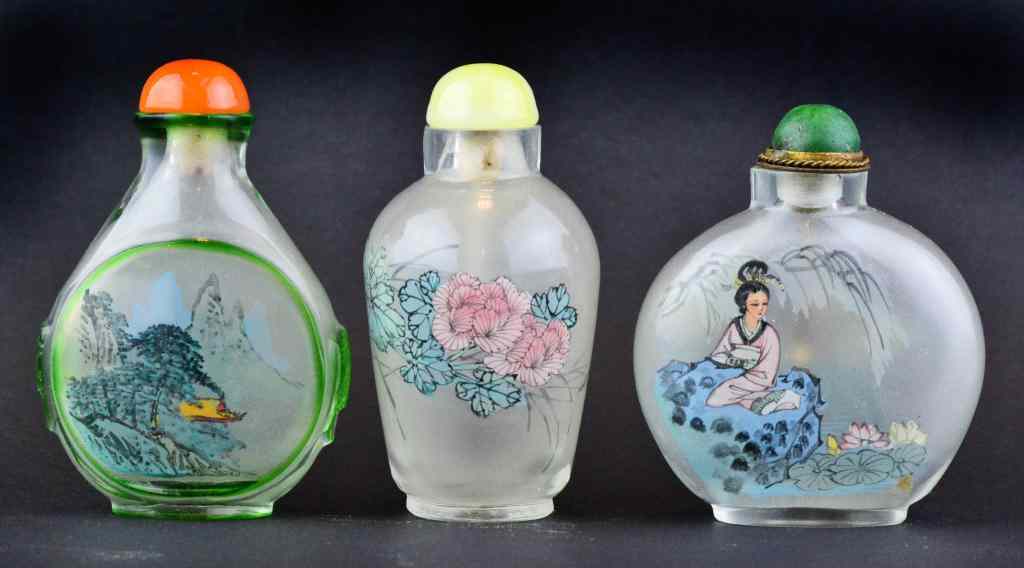 Appraisal: Chinese Inside Painted Snuff BottlesPainted to depict cranes quail and