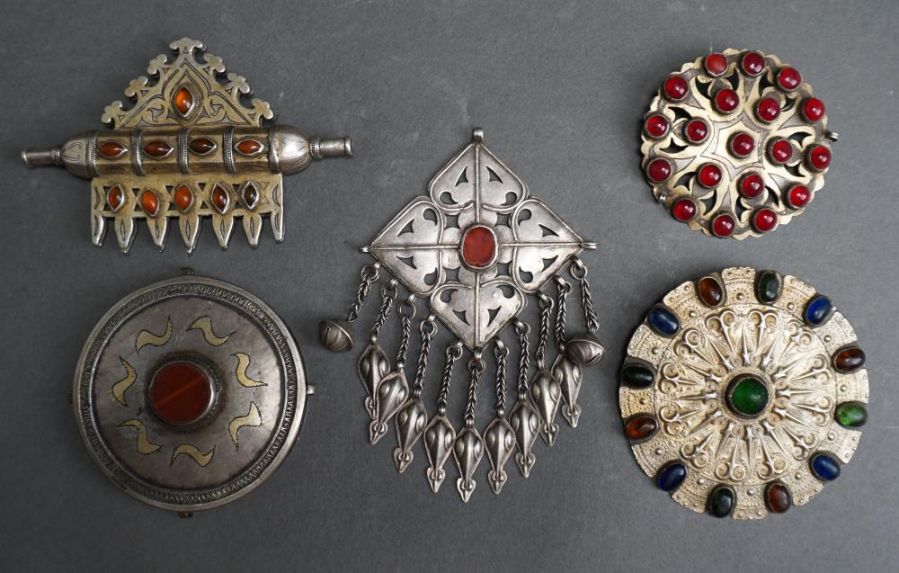 Appraisal: Five Assorted Turkoman Low-Purity Silver and Mixed Metal Jewelry Articles