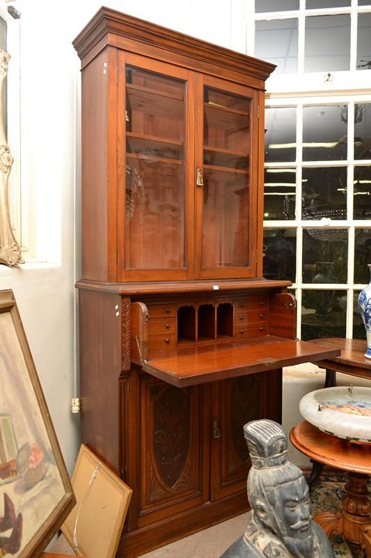 Appraisal: AN EDWARDIAN MAHOGANY DROP FRONT SECRETAIRE AN EDWARDIAN MAHOGANY DROP