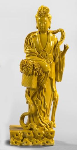 Appraisal: Large Tao Kuang Yellow-Glazed Porcelain Figure of the Standing Kwan-Yin