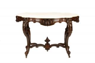 Appraisal: Victorian Marble Walnut Turtle Top Parlor Table English late th